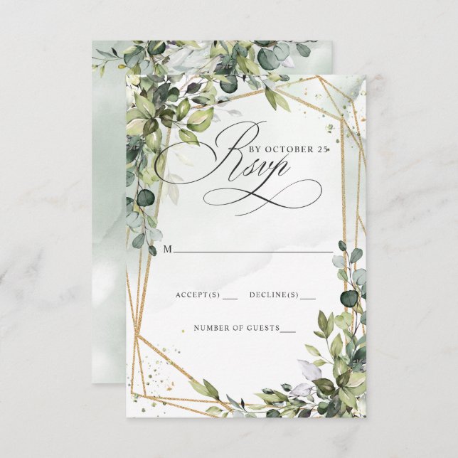 Elegant Calligraphy Greenery Eucalyptus Wedding RSVP Card (Front/Back)