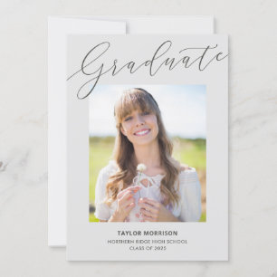 Elegant Calligraphy Grey 2024 Photo Graduation Invitation