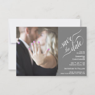 Elegant Calligraphy Grey 2 Pane Photo Wedding Save The Date