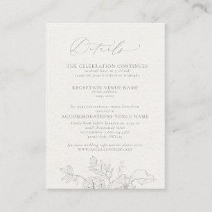 Elegant Calligraphy Grey Floral Watercolor Details Enclosure Card