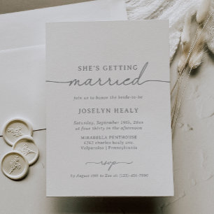 Elegant Calligraphy Grey She's Getting Married Invitation