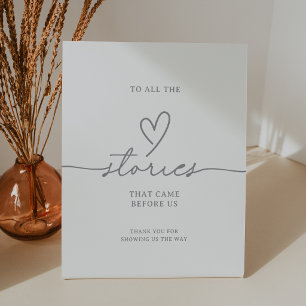 Elegant Calligraphy Grey Wedding Love Stories Pedestal Sign