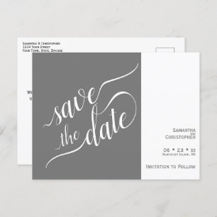 Elegant Calligraphy Grey Wedding Save the Date Announcement Postcard