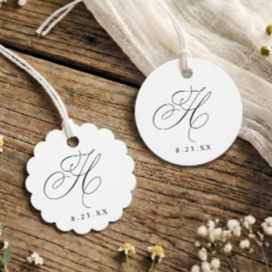 Elegant Calligraphy H Monogram Initial Wedding Favour Tags