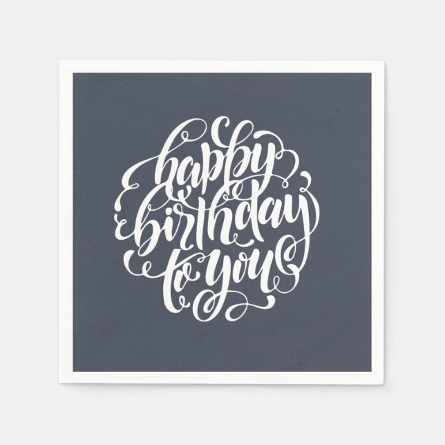 Elegant Calligraphy Happy Birthday Party Napkin (Front)