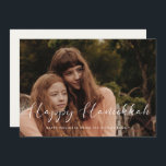Elegant calligraphy Happy Hanukkah photo Holiday Card<br><div class="desc">Happy Hanukkah card! A modern typography for this winter Holiday photo cards collection. To customise with your favourite family picture. You can also easily change the colour of the font or the background to your liking.</div>