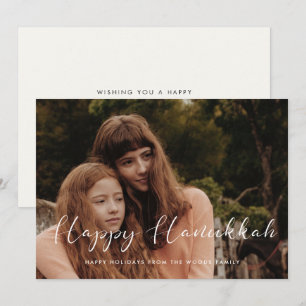 Elegant calligraphy Happy Hanukkah photo Holiday Card