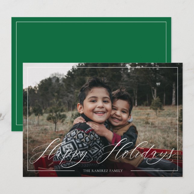 Elegant Calligraphy Happy Holidays Photo Card (Front/Back)