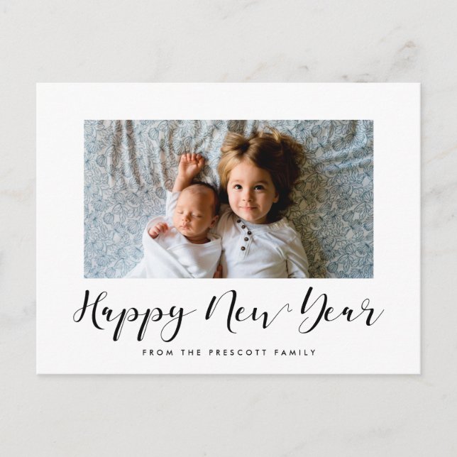 Elegant calligraphy Happy New Year photo Postcard (Front)