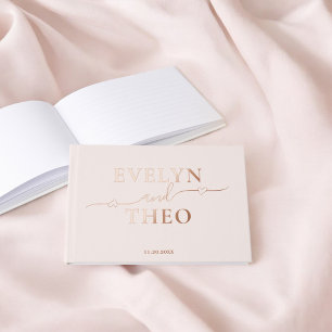 Elegant Calligraphy Heart Blush Pink Guest Book