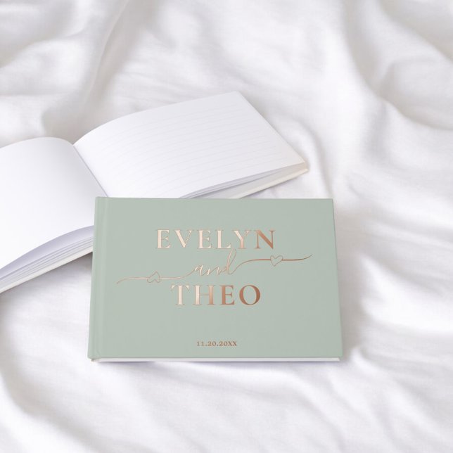 Elegant Calligraphy Heart Sage Green Guest Book (Creator Uploaded)