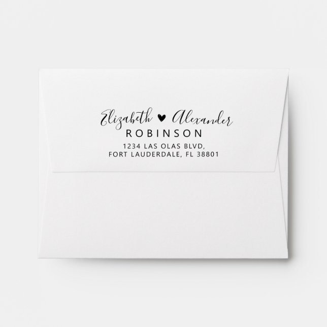 Elegant Calligraphy Heart Script Wedding Envelope (Back (Top Flap))