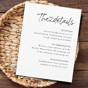 Elegant Calligraphy Heart Wedding Details Enclosure Card
