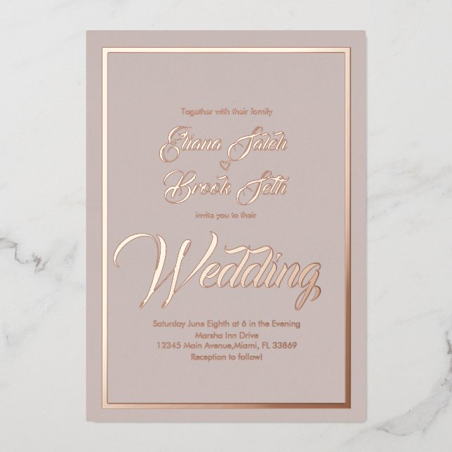Elegant Calligraphy Heart Wedding Pressed   Foil  (Front)