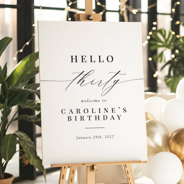 Elegant Calligraphy Hello 30 Birthday Welcome Sign (Creator Uploaded)