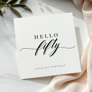 Elegant Calligraphy Hello 50 Birthday Personalized Napkin