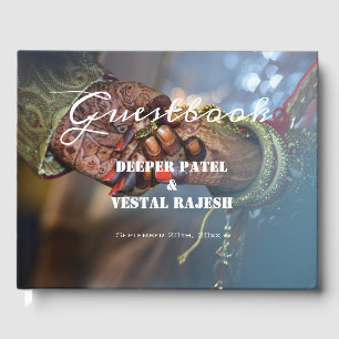 Elegant Calligraphy Henna Photo Indian Wedding Guest Book