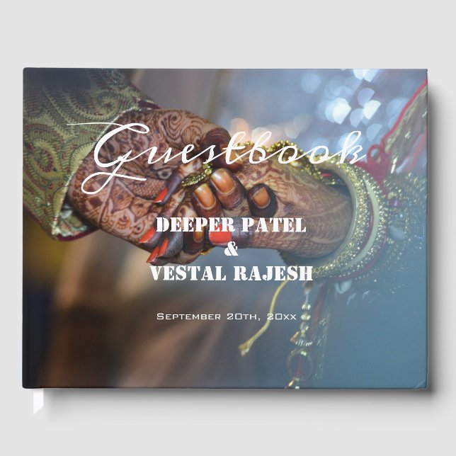 Elegant Calligraphy Henna Photo Indian Wedding Guest Book (Front)