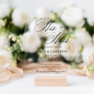 Elegant Calligraphy His Her Couple Shower Arch Acrylic Invitations
