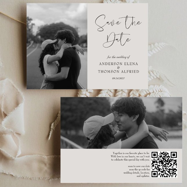 Elegant Calligraphy Horizontal 2 Photos Wedding Save The Date (Creator Uploaded)