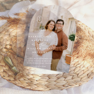 Elegant Calligraphy Initials White Arch Wedding Acrylic Invitations