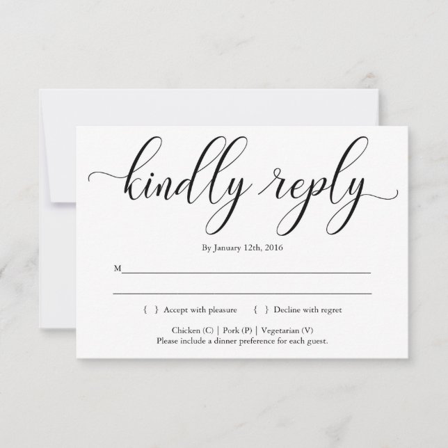 Elegant Calligraphy Invitation Reply Card Insert (Front)