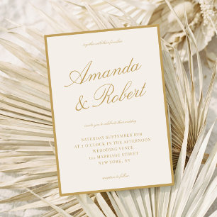 Elegant Calligraphy Ivory Gold Old Money Wedding Invitation