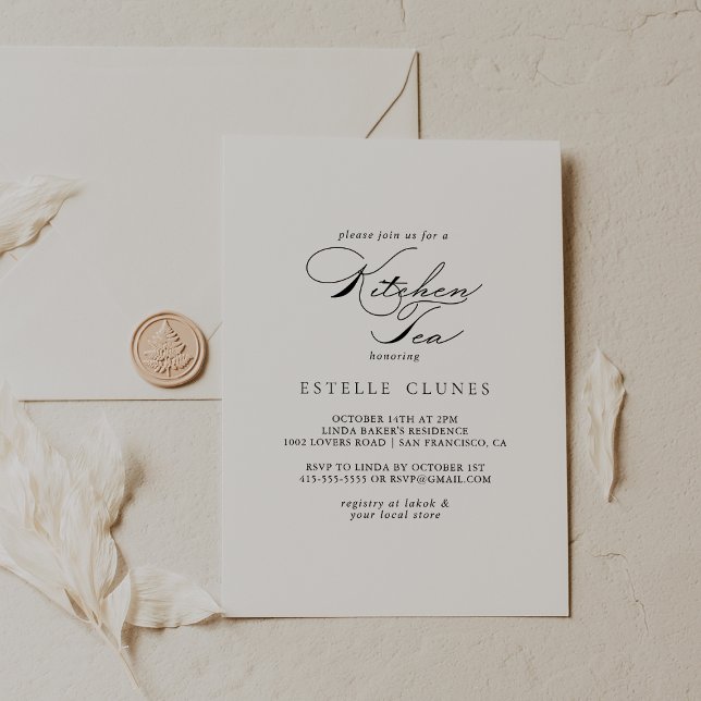 Elegant Calligraphy Kitchen Tea Bridal Shower  Invitation (Creator Uploaded)