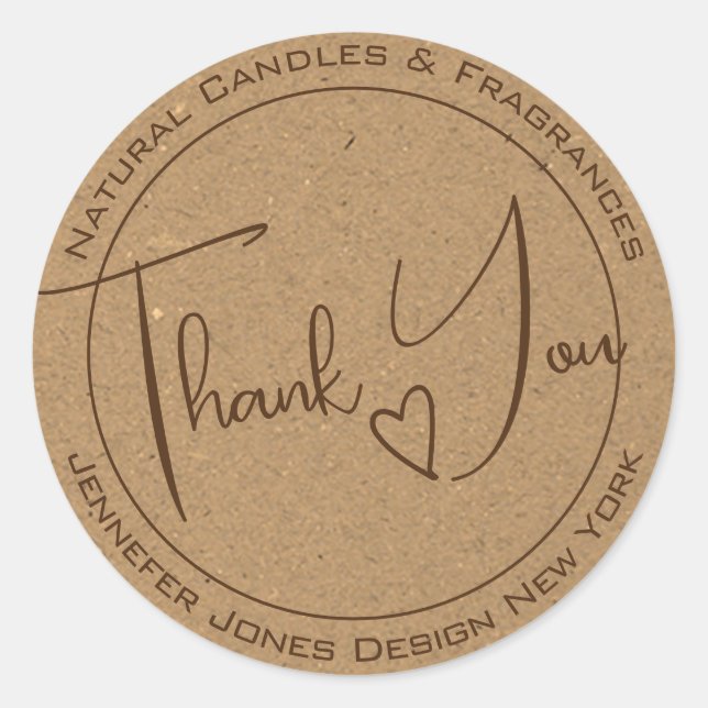 Elegant Calligraphy Kraft Paper Thank You Labels (Front)