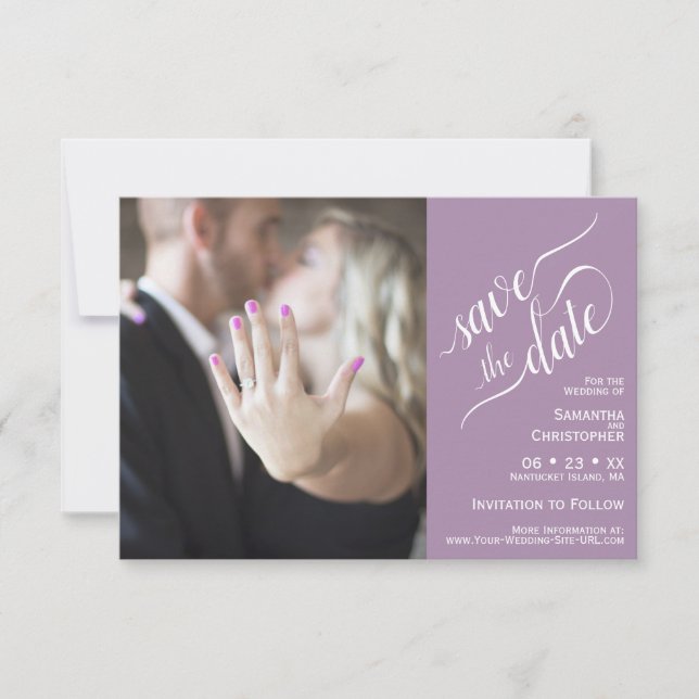 Elegant Calligraphy Lavender 2 Pane Photo Wedding Save The Date (Front)