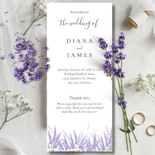 Elegant Calligraphy Lavender flower Wedding Programme