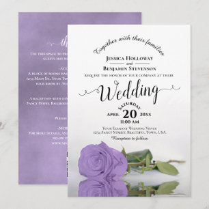 Elegant Calligraphy Lavender Rose QR Code Wedding Invitation