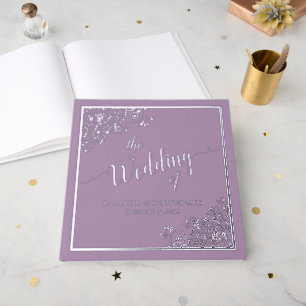 Elegant Calligraphy Lavender & Silver Foil Wedding Guest Book