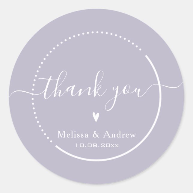 Elegant Calligraphy - Lavender Wedding Thank You Classic Round Sticker (Front)