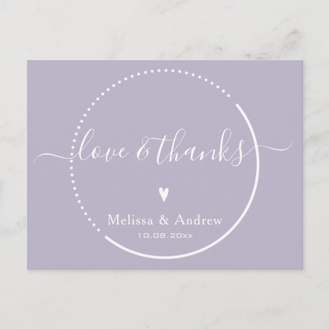 Elegant Calligraphy - Lavender Wedding Thank You Postcard (Front)