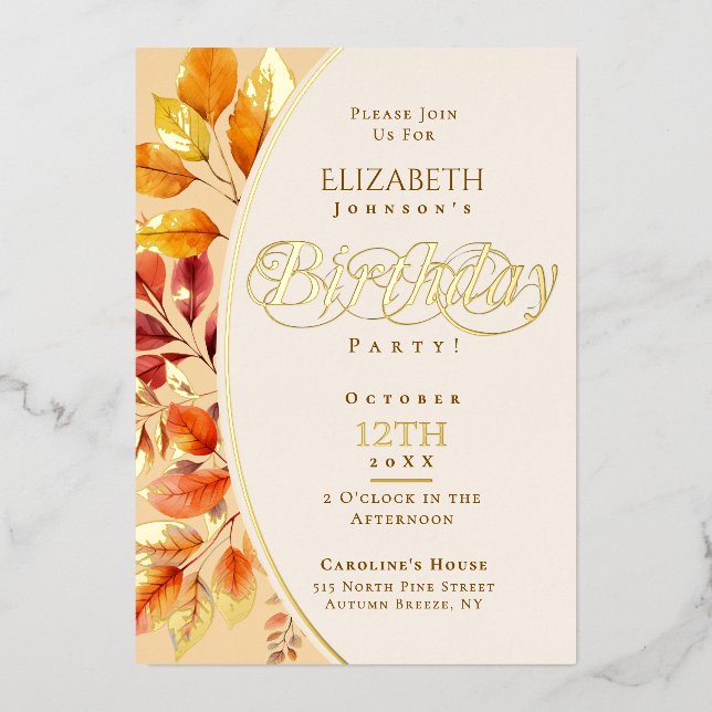 Elegant Calligraphy Leaves Fall Her Birthday (Front)