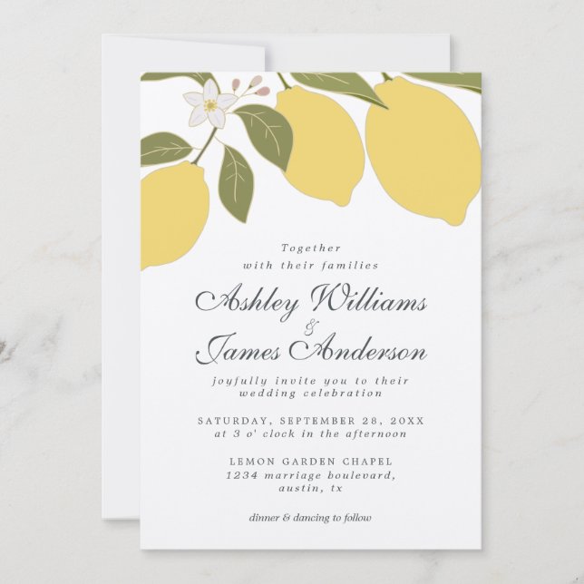 Elegant Calligraphy Lemon Theme Wedding Invitation (Front)