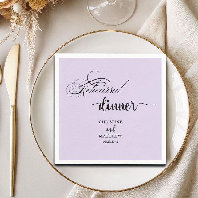 Elegant Calligraphy Light Purple Rehearsal Dinner Napkin (Creator Uploaded)