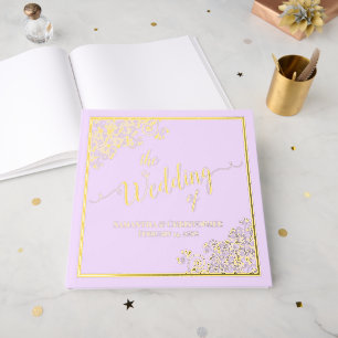Elegant Calligraphy Lilac & Gold Foil Wedding Guest Book