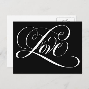 Elegant Calligraphy Love Heart Black Lettering Postcard