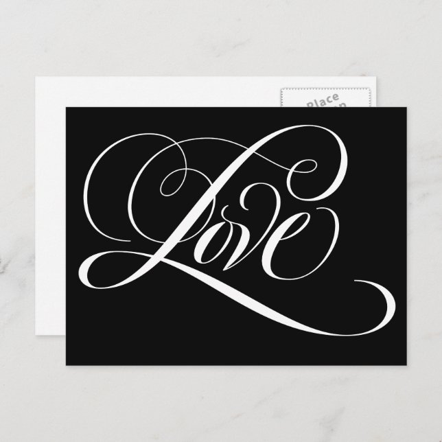 Elegant Calligraphy Love Heart Black Lettering Postcard (Front/Back)