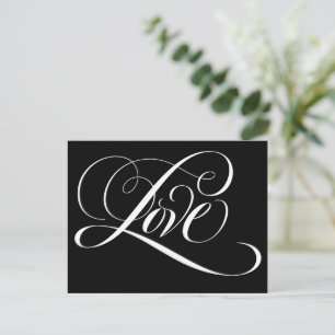Elegant Calligraphy Love Heart Black Lettering Postcard