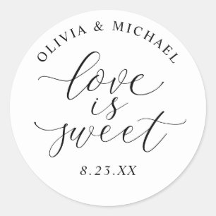 Elegant Calligraphy Love is Sweet Wedding Classic Round Sticker