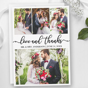 Elegant Calligraphy Love Thanks 4 Photo Wedding Thank You Card