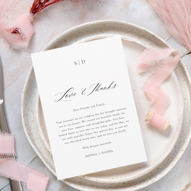 Elegant Calligraphy Love & Thanks Modern Wedding  Place Card (Creator Uploaded)
