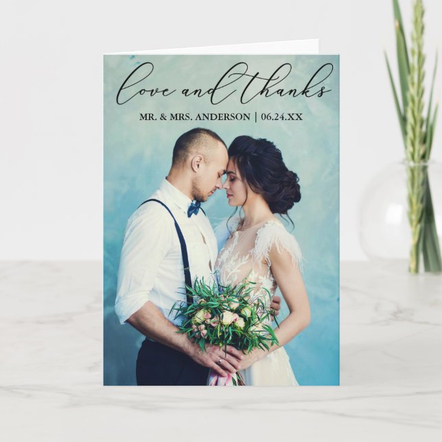 Elegant Calligraphy Love Thanks Photo Fold Thank You Card (Front)