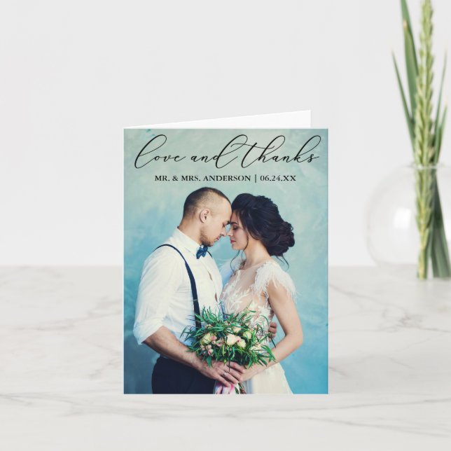 Elegant Calligraphy Love Thanks Photo Note Thank You Card (Front)