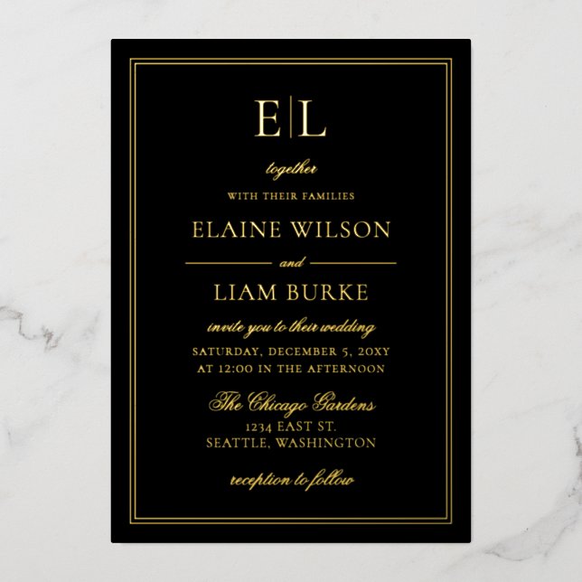 Elegant Calligraphy Luxe Black Gold Wedding  Foil  (Front)