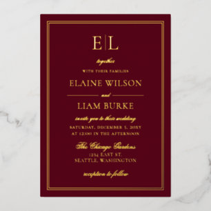 Elegant Calligraphy Luxe Burgundy Gold Wedding   F