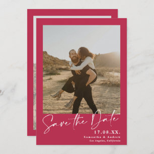 Elegant calligraphy magenta 2 photos save the date